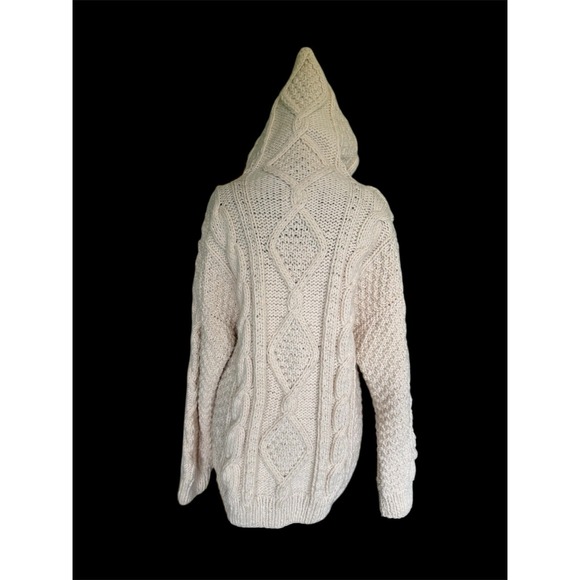 Y2K Native Knit Nordic Hand Made Sweater Wool Chunky Fisherman Sz M Hood Beige - Picture 2 of 8
